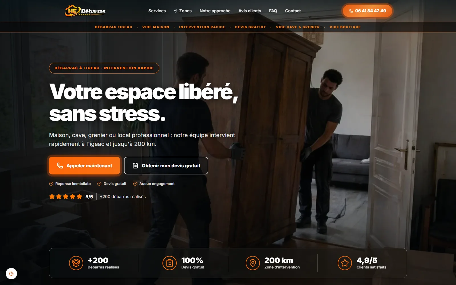 Site internet pour artisan HE Débarras Figeac