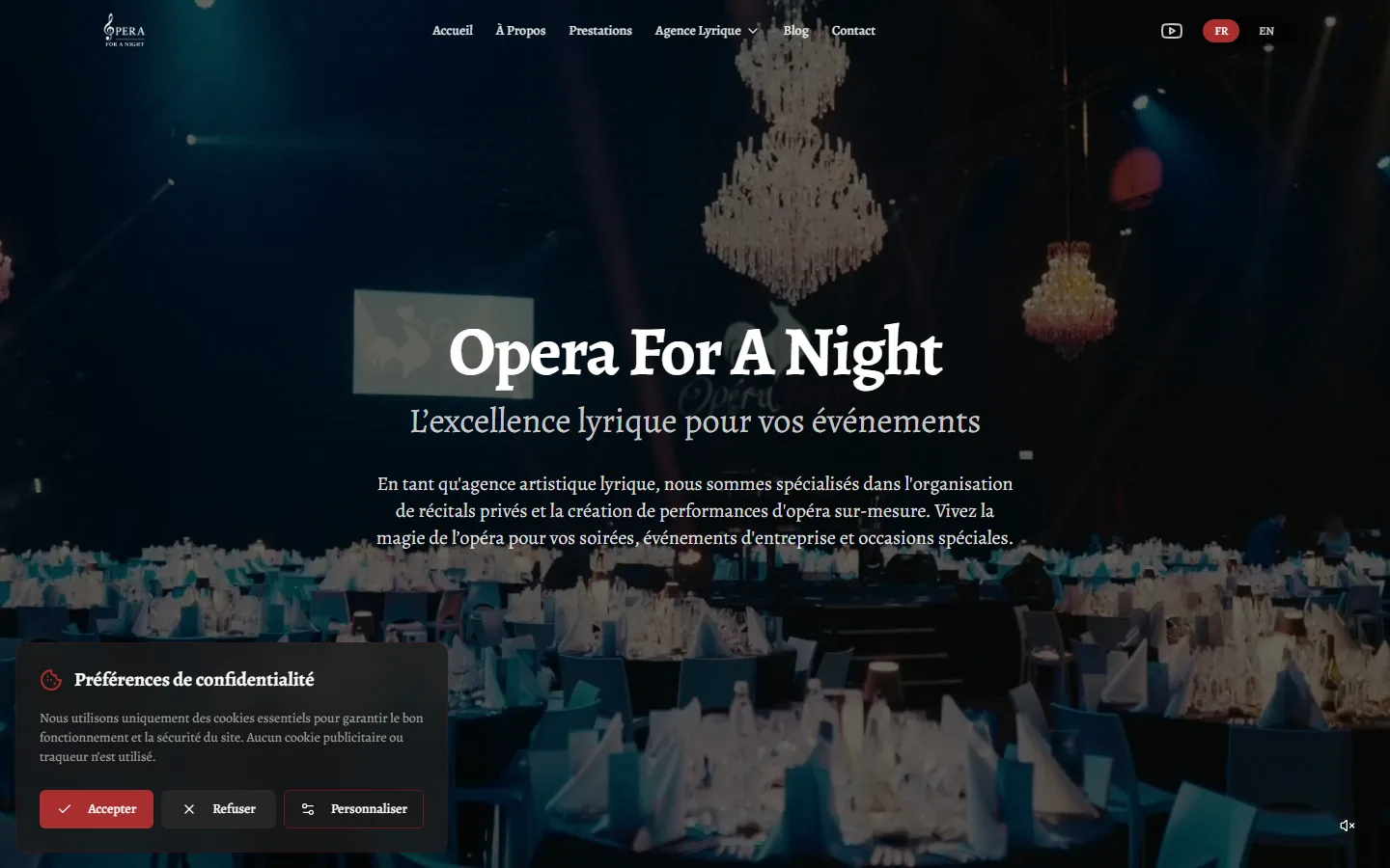 Capture d’écran réelle du site Opera For A Night